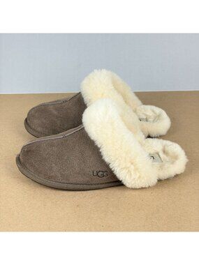 UGG Scuffette II Suede Slippers Womens 6 Tan Shearling Lined Casual Comfort